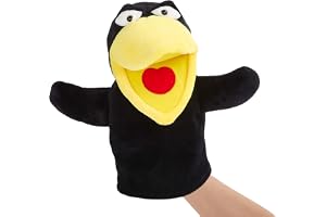 Plush Stuffed Crow Hand Puppet Soft Lovely Bird Toy Doll Funny Developing Intelligence Birthday for Adults Kids, Black, 10''