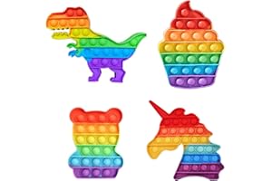 CBMZHF Pop It Fidget Toy Set Rainbow Push Pop Bubble, 4 pièces – Dinosaure 13 x 18 cm, Cupcake 14,5 x 11 cm, Ours 12,5 x 9,5 cm, Licorne 15,5 x 13,2 cm