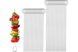 DMJJSD 40 brochetas de acero inoxidable para barbacoa, brochetas de metal para carne, pollo, camarones, frutas, verduras (20'