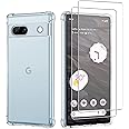 iCatchy Case for Google Pixel 7A Phone, Shockproof Transparent Anti-Scratch Bumper Back Anti Yellowing Cover with 2-Pack Tempered Glass Screen Protector for Pixel 7a