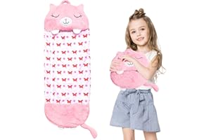 FYKERO Pink Cute Kids Sleeping Bag - 160cm*60cm Animal Sleeping Bag That Can Transform into Plush Pillows, Happy Napper for Children/Sleeping Bags/Children/Home/Rest