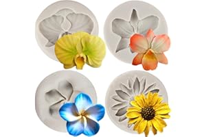 MYPRACS Set di 4 stampi in silicone a forma di orchidea e fiori di crisantemo, per decorazione di torte, cupcake, pasta di gomma, cioccolato, caramelle, argilla polimerica, MY447CK