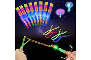 MELEAGER Giocattoli a Fionda Illuminati, 20 Pezzi Elicottero Volare Giocattolo, LED Flying Lanciatore, Eliche Slingshot Luminose come Gadget Compleanno per Bambini