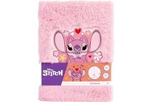 DISNEY STORE Stitch - Taccuino in peluche, formato A5, colore: Rosa Angel | morbido diario per bambini | taccuino con motivo Disney | libro di peluche per ragazze e ragazzi | regalo creativo a partire dai 3 anni |