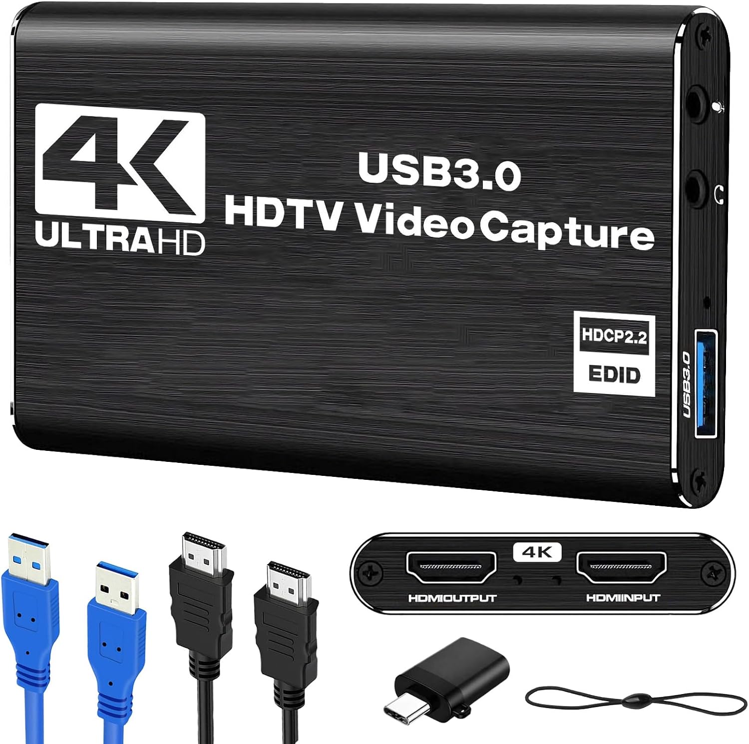 4K HDM Audio Video Capture Card, 1080P 30FPS USB 3.0 Full HD 4K@30Hz Game Streaming Capture Cards Device Compatible with PS5 PS4 Switch Xbox OBS Mac Linux Windows Camera Live Broadcasting Recording