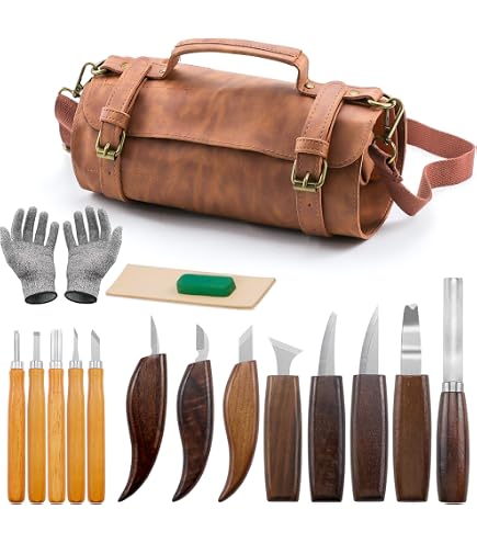Kit Sculpture Bois 26 Pièces – 12 Couteaux, Bois De Tilleul, Gants | Pour Débutants Et Pros, étui Inclus - 4