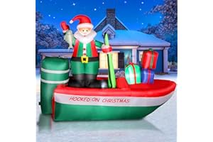 Aimosen 240CM Decoración Inflable Navideña, Papá Noel Decoración Navideña y Yate, 8FT Decoración de Jardín con Luz LED Inflable para Interior/Exterior, Decoración Navideña para Patio, Césped
