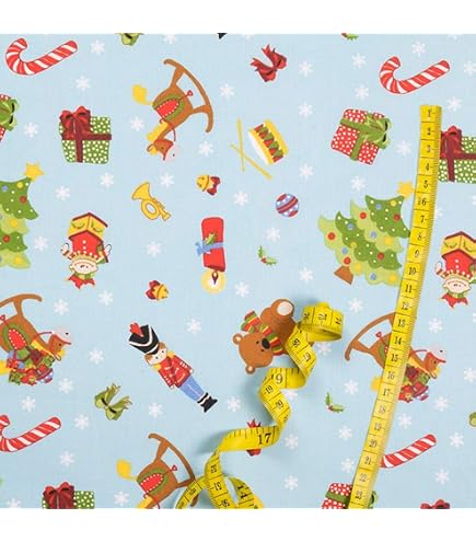 Baumwollstoff Mit Weihnachtsmotiven, Weihnachtsstoff, Breite 1,40 M, Meterware, Natur Rot, Grau, Weiß
