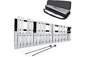COSTWAY 30 Noten Xylophon Glockenspiel, mit 2 Schlägeln & Tragetasche, Musikinstrument Holz Aluminum, Percussion Geeignet für Kinder und Erwachsene, Weiß+Schwarz