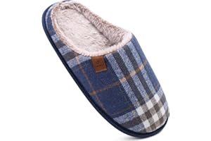 COFACE Chaussons Homme Pantoufles à Carreaux Hiver Chaussures Chaudes pour La Maison en Mousse à Mémoire de Forme, Laine en Peluche Doublée avec Semelle en Caoutchouc Antidérapante