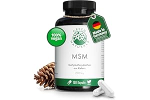 ‎GREEN NATURALS MSM Kapseln 2100 mg - Hochdosiertes Methylsulfonylmethan aus Kiefern - 2 Monatsvorrat (180 Kapseln) - Apothekenqualität - vegan & allergenfrei - Green Naturals®