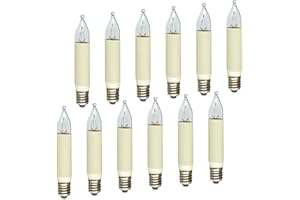 ERZGEBIRGSLICHT GLÜCK AUF Erzgebirgslicht - AUSWAHL - 12 Stück Kleinschaftkerze 12V 3W E10 für 20 Brennstellen Ersatzbirne Glühbirne Minischaftkerze Glühlämpchen für Lichterketten Pyramide und Schwibbogen (keine LED!)