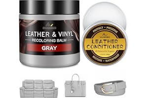 SHABEIBEI 200ml Leather Recoloring Balm with 100ml Conditioner, Grey Leather Repair Kit and Scratch remover for Furniture, Car Seats, Sofas – Dye & Restorer for Couches, Vinyl, PU, Faux