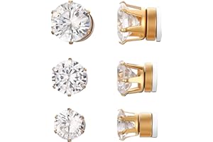 Flongo 6/7/8MM Boucles d’Oreilles Non Percées pour Femme Homme, 3 Paires Clips Sans Trou Magnétique Composés Zircon Brillant Charmant Couleur Argent Noir Or Fantaisie Cadeaux Anniversaire Noël