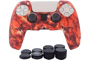 Hikfly Silicone Cover for PS5 Controller Skin Compatible with PS5 Controller Grips,Non-Slip Cover for PlayStation 5 Controller -1x Skins with 8 x Thumb Grip Caps)(White Fire)