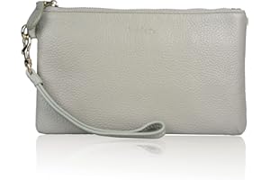 befen Clutch Purse for Women, Genuine Leather Wristlet Wallet Cell Phone Bags with Wrist Strap and Card Slots, Lightweight Gold Zipper Ladies Handbags