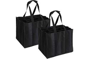 Tebery 2 Stück 12er Bottle-Bag, Flaschentasche für 24 x 1.5 Liter Flaschen, Wasser-Flaschen Tagetasche mit Trennwände, Tasche mit, Flaschenkorb, Schwarz, 34x26.5x27.5cm