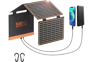Panel słoneczny FlexSolar 40 W, ładowarka solarna z wyjściem USB C i USB A, monokrystaliczny moduł słoneczny z ETFE, wodoodporny IP 67 do laptopa na kemping i dom