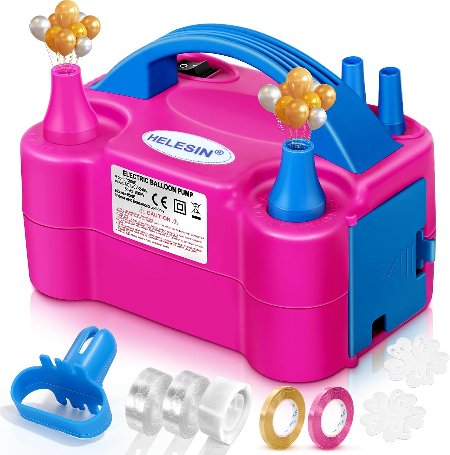 HELESIN Pompe à ballon électrique 600 W - Pompe à ballon électrique portable avec 2 modes de gonflage - Gonfleur pour décoration d'anniversaire, décoration de fête, décoration de Noël