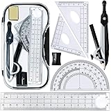 Maths Set, Geometry Compasses Set 8pcs School Protractor Rulers Set Squares for Maths Learning Home Schooling in Carry Case