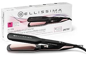 Bellissima Imetec XL ION, piastra per capelli lisci, piastre larghe, ionizzatore, rivestimento ceramica e cheratina, 5 temperature da 150 a 230°C, riscaldamento rapido, cavo 1,8 m