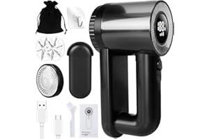 IGUGI Quitapelusas Electrico Recargable,Quita Bolas de la Ropa,Quitapelusas Electrico Quita Pelusas Ropa,con 2 Velocidades,Cuchilla 2 Hojas,Pantalla LED,Carga USB,para Ropa y Muebles