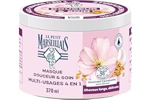 Le Petit Marseillais - Masque Douceur et Soin Multi-Usage 4 en 1 Lait d'Amande et Lin Bio (Pot de 370 Ml) – Masque Cheveux sans Silicone – Soin pour Cheveux Longs et Délicats