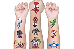 HXLEUCRY Tattoo Kinder, 8 Blätter Spidey and His Friends Temporäre Tattoo Aufkleber Set für Mädchen Jungen Kindertattoos Wasserdicht für Geburtstagsgeschenke Kindergeburtstag Mitgebsel Festival Party Deko