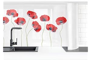BILDERWELTEN Rivestimento cucina - Papaveri rossi su bianco 60 x 250 cm Smart