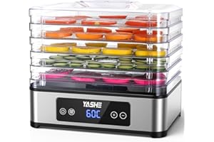 YASHE Deshidratador de Alimentos, 5 Bandejas de Acero Inoxidable, Temporizador y Temperatura Ajustables, Flujo de Aire 360°, Sin BPA, Deshidratadora 400W para Carne Seca, Frutas, Hierbas, Snacks