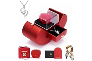 Okabay Flowers Rose with Necklace Apple Gift Box，Rose Present With I Love You Necklace For Women, Handmade Rose Flower Gifts For Her Wife Girlfriend Mum On Birthday