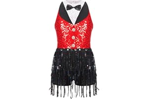 Jowowha Girls Sequins Tassel Hem Latin Dance Dress Leotard Rumba Samba Jazz Dance Dress Costumes