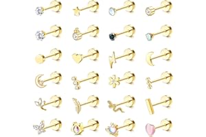 Adramata 24Pcs Pendientes para Mujer Acero Inoxidable Piercing Oreja Pequeños Pendientes Cartílago Tragus Pendientes Piercing Mariposa Flor Oreja Piercing Plata Oro Helix Tragus Piercing Joyería