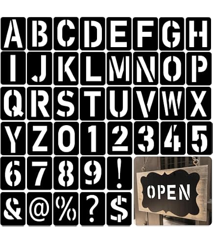 42 Pochoirs Lettres Chiffres Symboles - 10,2x7,6 Cm, PP Lavable - Pour Peinture Sur Bois, Mur, Tissu, Signalisation