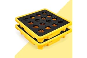 Thyle Spill Containment Platform Yellow and Black Modular Spill Containment Pallet with Drain, 1 Drum Capacity, 26.4 x 26.4 x 6 Inches (2 Pcs)