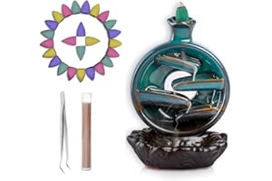 Homavit Quemadores de Incienso de reflujo, Cascada para Incienso de cerámica, con 100 Conos de Incienso + 30 Varillas de Incienso, Cascada Incienso, para Adorno de aromaterapia para Oficina en casa