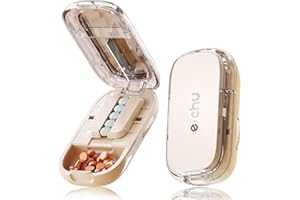 Momowin Coupe Medicaments, 1 sur 2 Coupe-Comprimé, Coupe CompriméE pour le Transport Quotidien et ItinéRant des MéDicaments à Couper et le Rangement des MéDicaments (Blanc CrèMe)