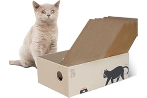 MUAEEOK 5 Pack Cat Scratcher, Scratching pad with Box, Natural Recycled Corrugated Heavy-Duty Double-Sided Cardboard, Reversible for 2X Use, Kitty Refill Indoor, Brown Suitable for Cats Up To 5kg