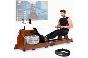 LETIX SPORTS Wasser Rudergerät Wassertank mit Doppelkammersystem, LCD-Display, Bluetooth, APP + Tablethalterung - Echtholz Water Rower klappbar, Rudermaschine für zuhause inkl. Pulsmesser