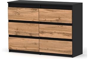 MRBLS_HOME Kommode mit 6 Schubladen - Holz Sideboard 100 x 71,5 x 33,5 cm (B/H/T) - Schmale Kommode für Schlafzimmer & Flur - Regal mit Schubladen - Schrank mit Schubladen (Schwarz Matt - Wotan)