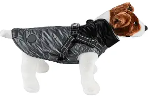Chaqueta para Perros Invierno Abrigos para Perros Pequeño Mediano Grande Prueba de Viento con Anilla para Arnés - Estilo D, Negro y Gris, M