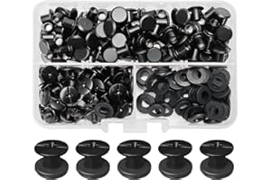 SHSMPXOY 90 Juegos Remaches Tornillo Encuadernacion, M5*6Tornillos de Chicago,Remaches de Tornillo Para Cuero Reparación para Bolsos, Libros, Collares, Mochilas, Correas de Perro(Negro Mate)