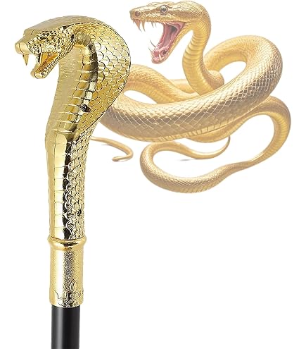 Canne en Métal de 94 cm avec Pommeau Tête de Cobra - déguiz-fêtes
