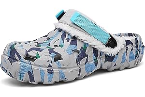 CERYTHRINA Zuecos de invierno para hombre con forro cálido – Pantuflas de EVA forradas con diseño de camuflaje con correa ajustable, antideslizantes y ligeras, cómodas zapatillas de exterior e interior para