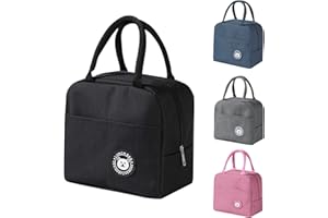 Ruucy Sac Isotherme Repas, Épaissir Sac Lunch Box Étanches, Sac Glaciere Isotherme Repas Imperméable en Feuille d'Aluminium, Sac Lunch Isotherme pour Femmes, Hommes, Enfants, École e Bureau (Noir)