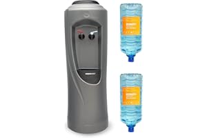 Hydrate Direct Core Water Cooler Package 1 | Water Dispenser Plus 2 x 15L Bottles of Natural Mineral Water, Hot & Chilled Temperature, Grey/Silver