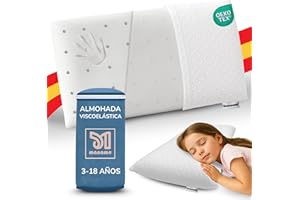 MANAME Almohada Infantil. 90x35x7cm Viscoelastica Ergonómica Hipoalergénica – Almohada Niños 3 Años Plana Hecha en España – Almohada de 90 para Niños con Doble Funda Algodon Memory Foam Kids Pillow