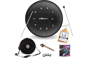 Sonodrum Tongue Drum "Standard" C - Major in Black - 30 cm Large with 11 Tones - Steel Tongue Drum with Songbook, Mallets, Finger Sticks and Carry Bag - Music Reading Not Needed, Easy to Play