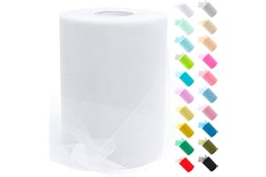 Uiopa Tulle Blanc, 15cm x 91,4m Rouleau de Tulle en Polyester Maille Tissu pour Tutu Jupe, Deco Mariage/Fête, Deco Chaise Mariage, Noeud Cadeau, Artisanat DIY