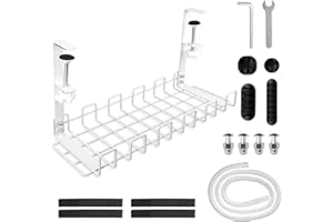 QOUBNIC Organizador Cables, Bandeja de Gestión de Cables Cable Management, Organizador Cables Escritorio para Debajo del Escritorio, Cesta de Malla sin Taladrar, Accesorios para Almacenar y Esconder Cables